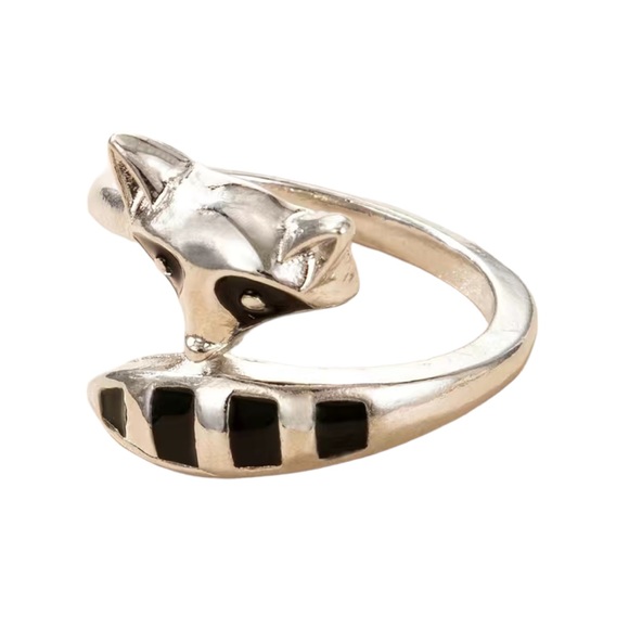 Silver and Black Raccoon Adjustable Wrap Ring - Picture 3 of 4
